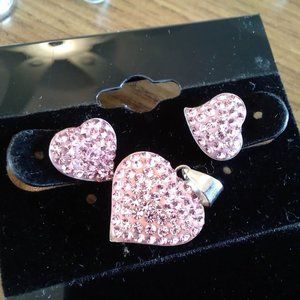 Pink Pave Crystal Heart Earring/Pendant Set